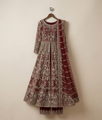 Maroon Vasli Front-Open Pishwas