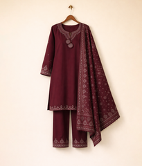 Maroon cotton 3 piece suit