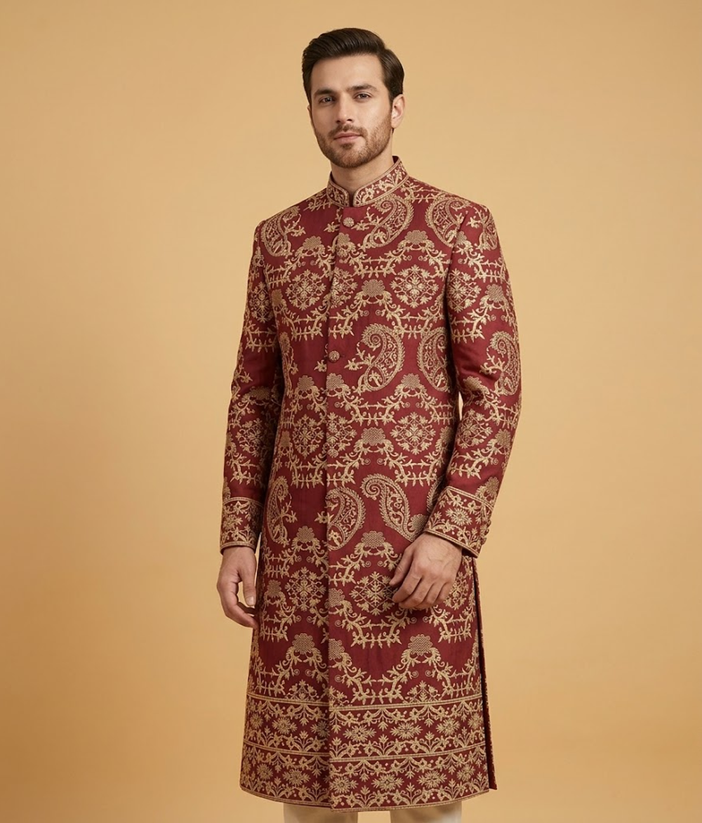Maroon jamawar crest Dulha House