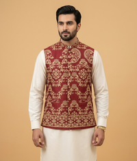 Maroon jamawar crest Dulha House