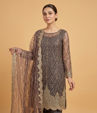 Mauve Cut Dana Net 2 Piece Shirt and Dupatta