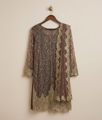 Mauve Cut Dana Net 2 Piece Shirt and Dupatta