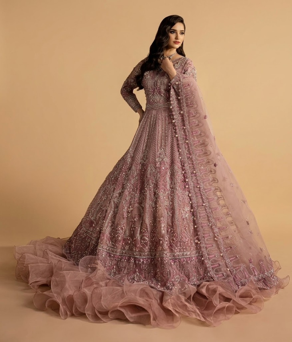 Mauve Embellished Ruffle Maxi