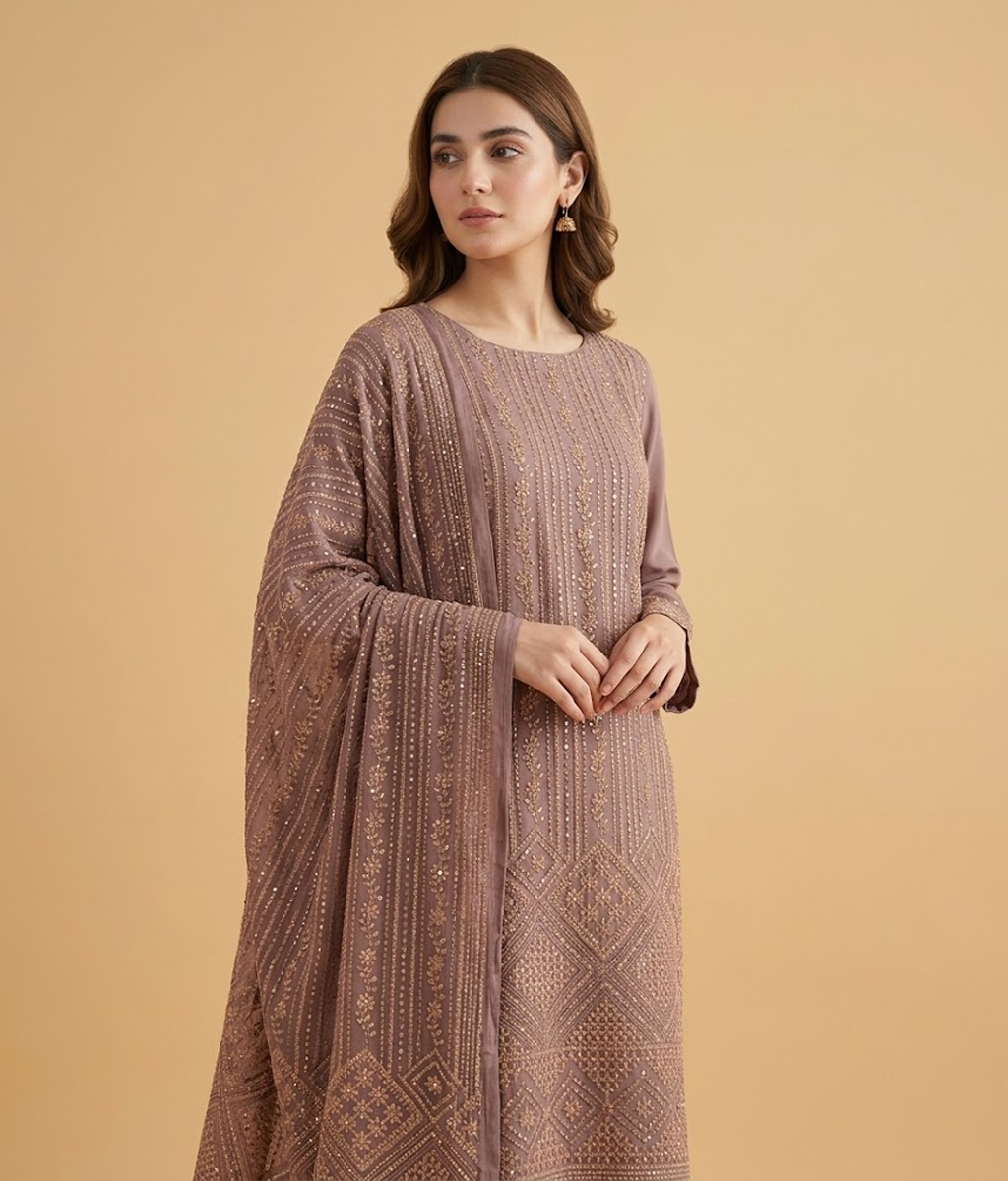Mauve Raw Silk 2 Piece Shirt and Dupatta