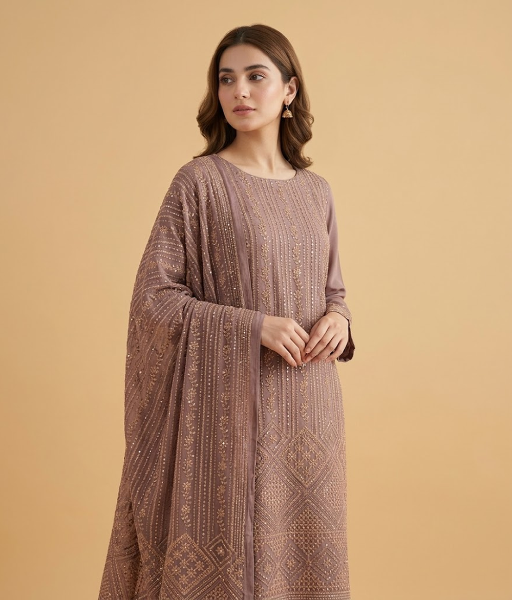 Mauve Raw Silk 2 Piece Shirt and Dupatta