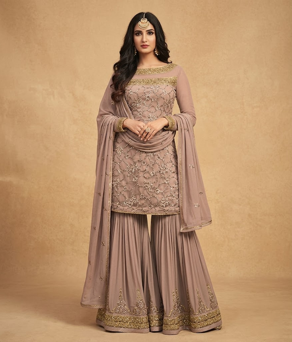 Mauve Sequined Chiffon Gharara