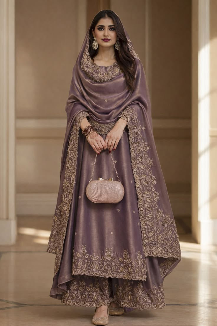 Mauve Silk Zari Gharara