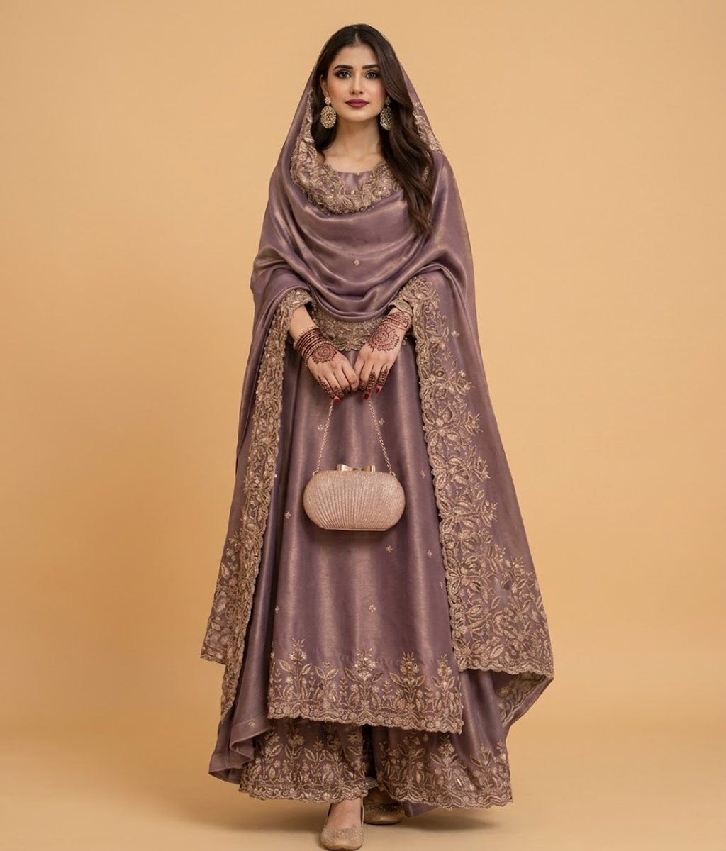 Mauve Silk Zari Gharara