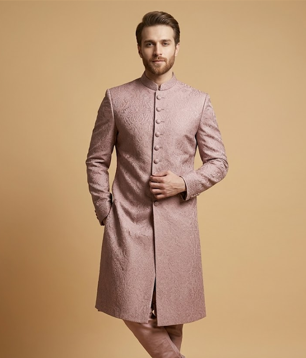 Mauve Textured Jamawar Dulha House