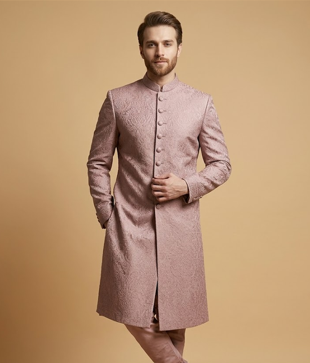 Mauve Textured Jamawar Dulha House