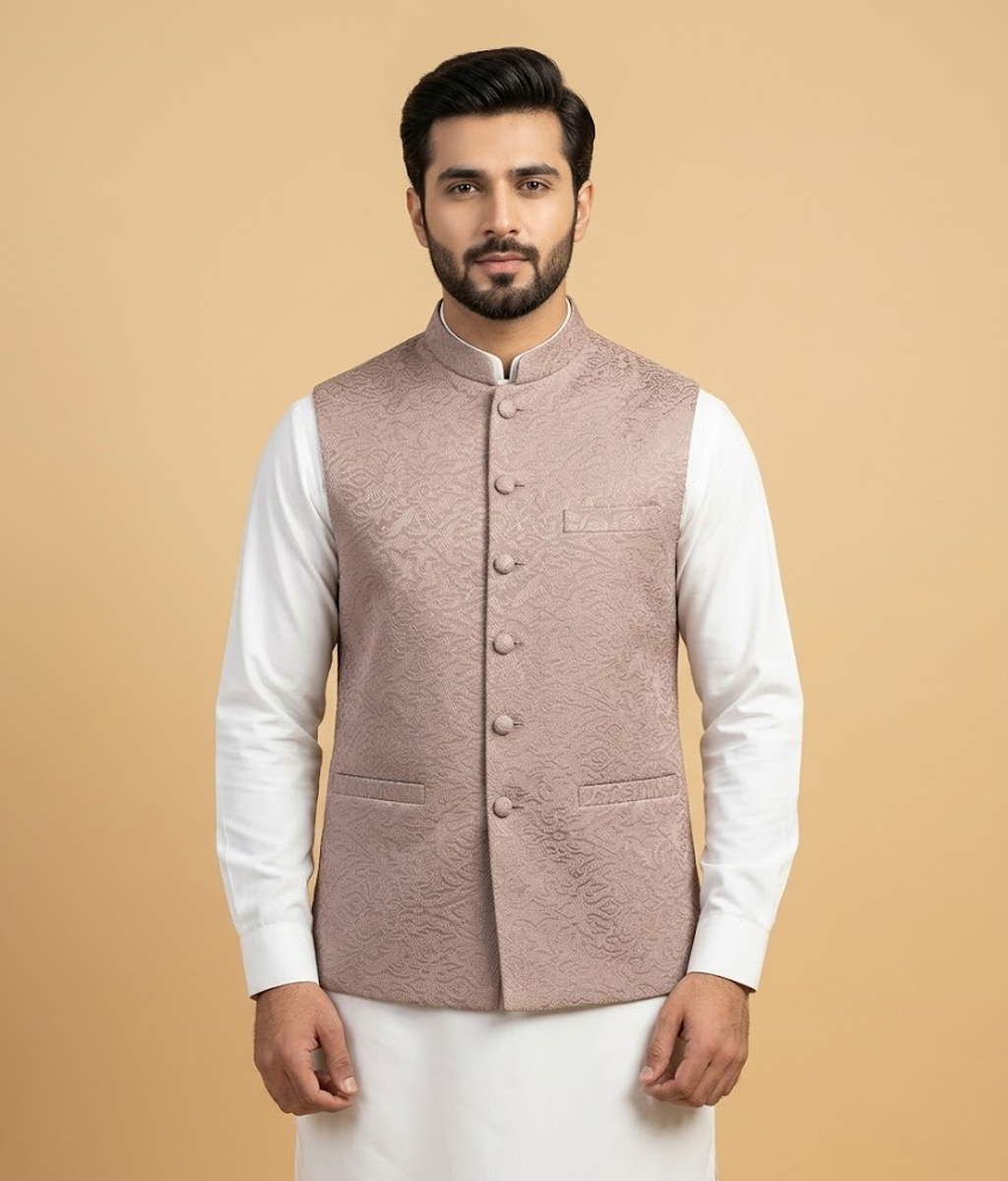 Mauve Textured Jamawar Dulha House