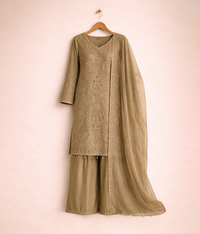 Mehndi Raw silk suit with tilla and dabka work