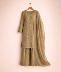 Mehndi Raw silk suit with tilla and dabka work