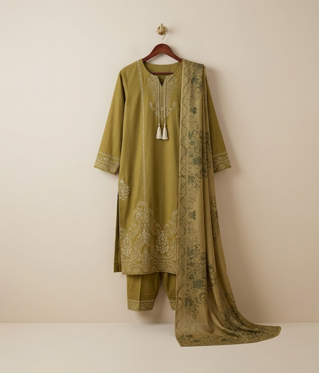 Mehndi color embroidered suit