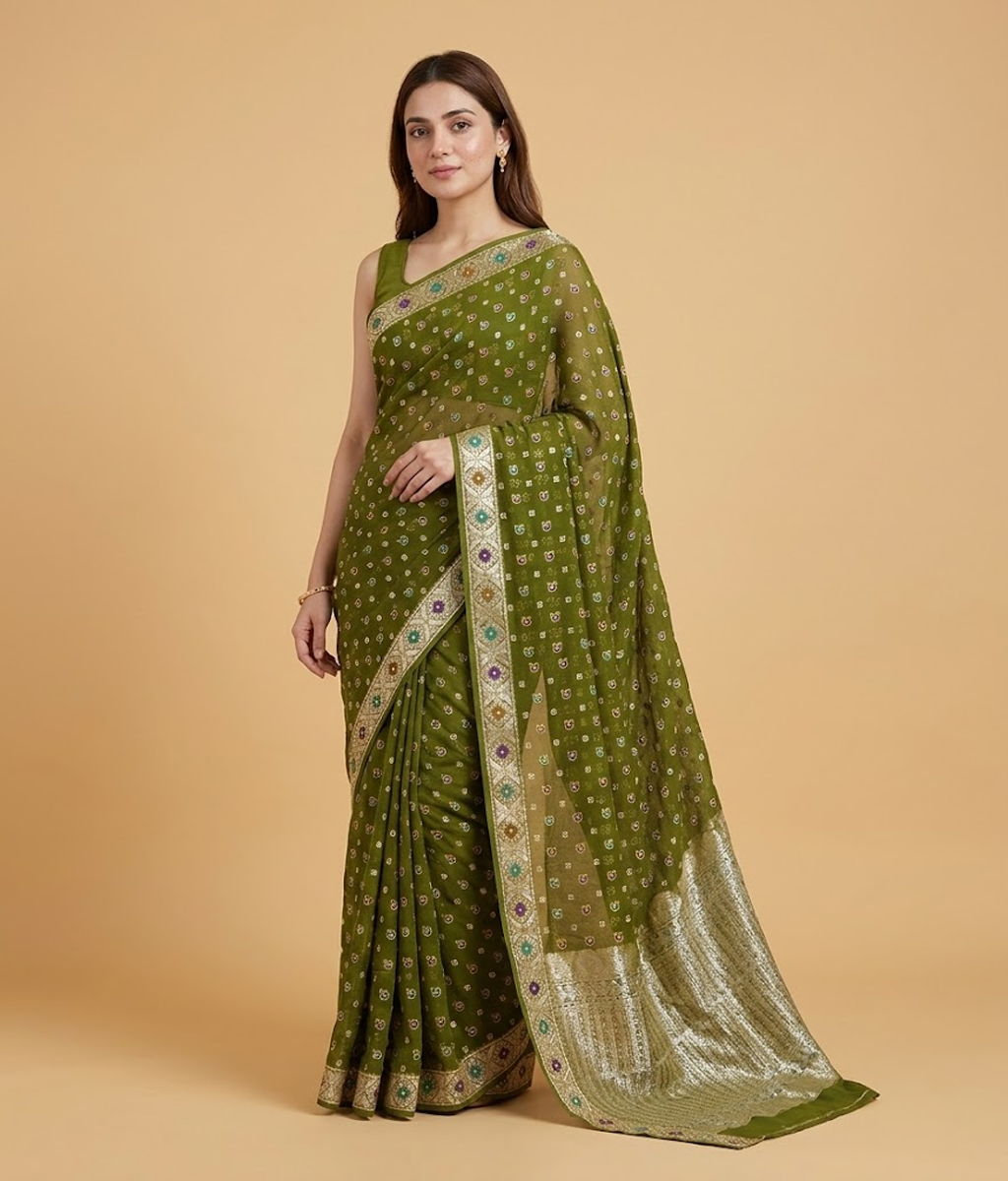 Mehndi green Banarsi saree