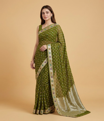 Mehndi green Banarsi saree