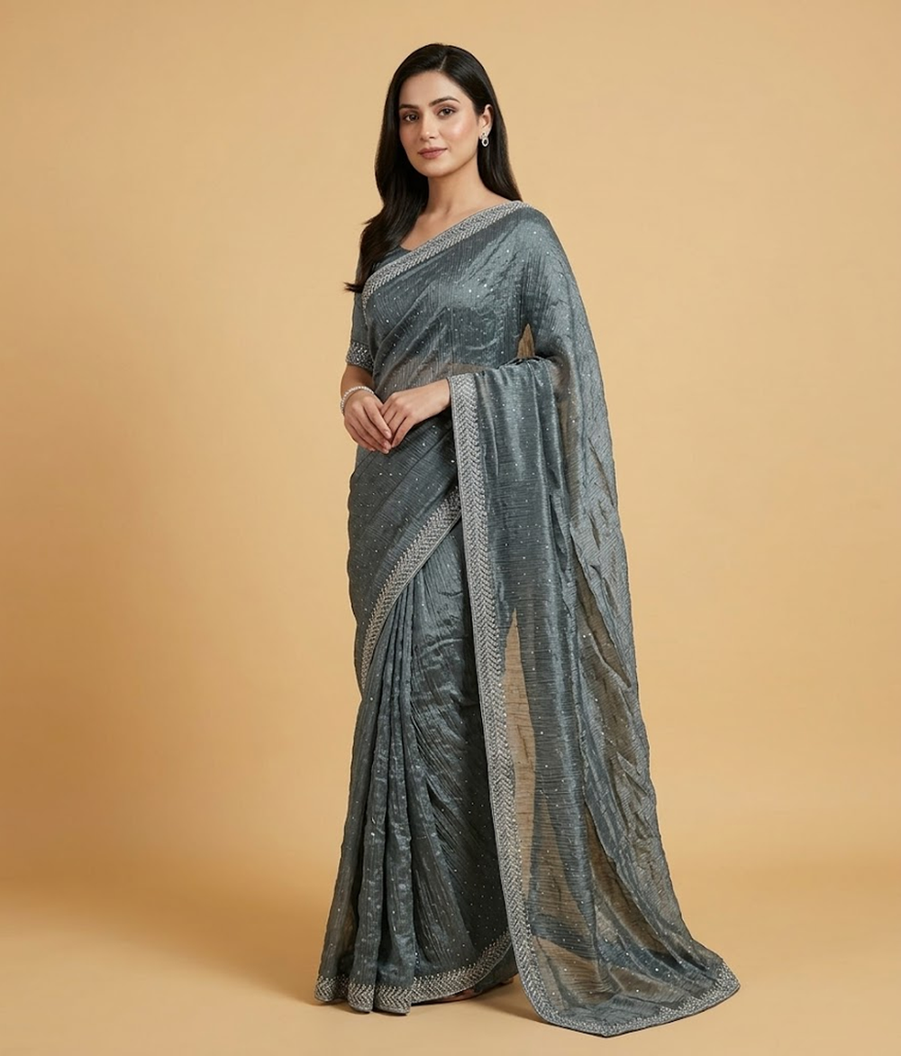 Metallic blue Mukesh Silk saree