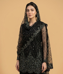 Metallic grey Cut Dana Net 2 Piece Shirt and Dupatta
