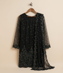 Metallic grey Cut Dana Net 2 Piece Shirt and Dupatta
