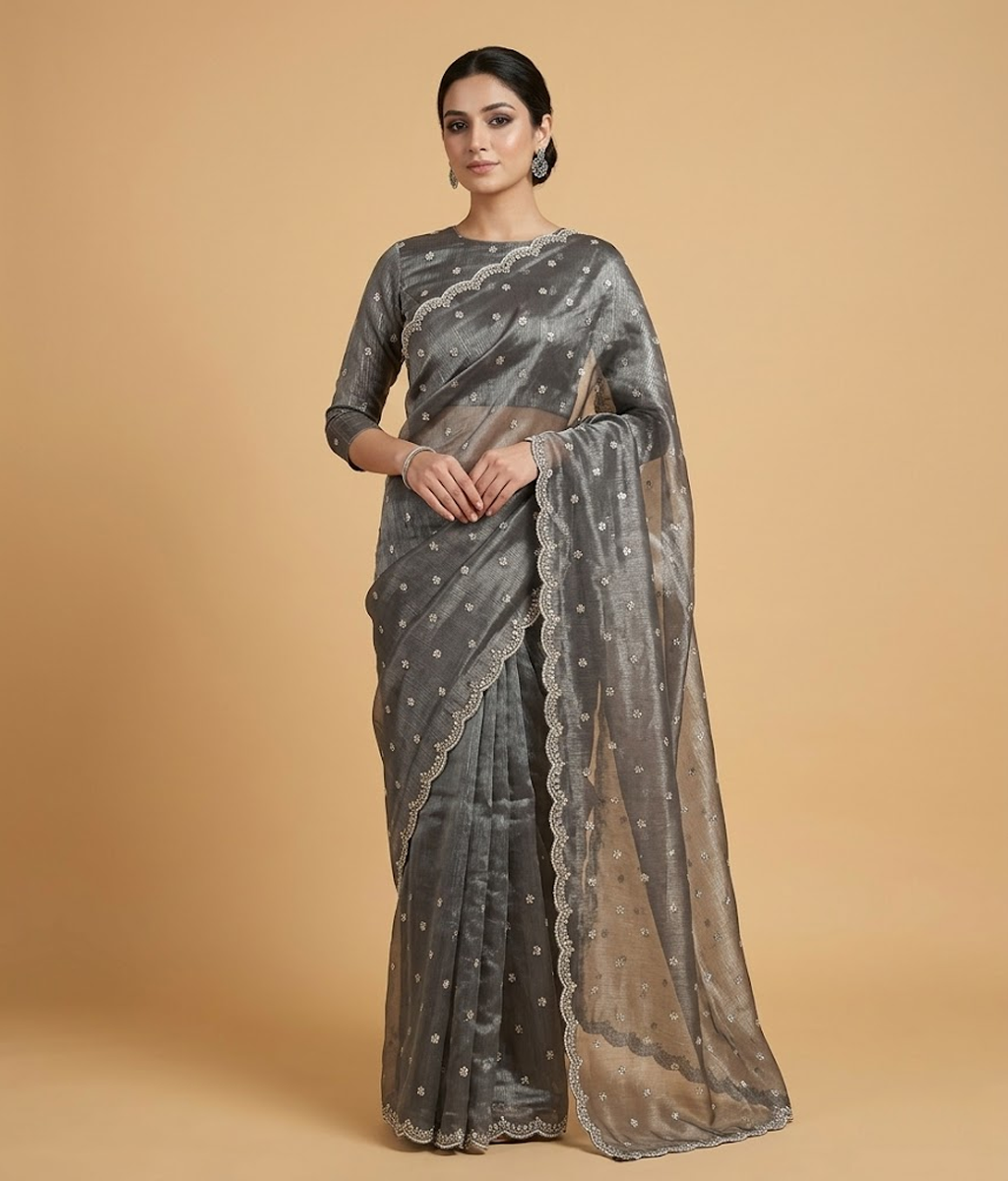 Metallic grey Mukesh Silk saree