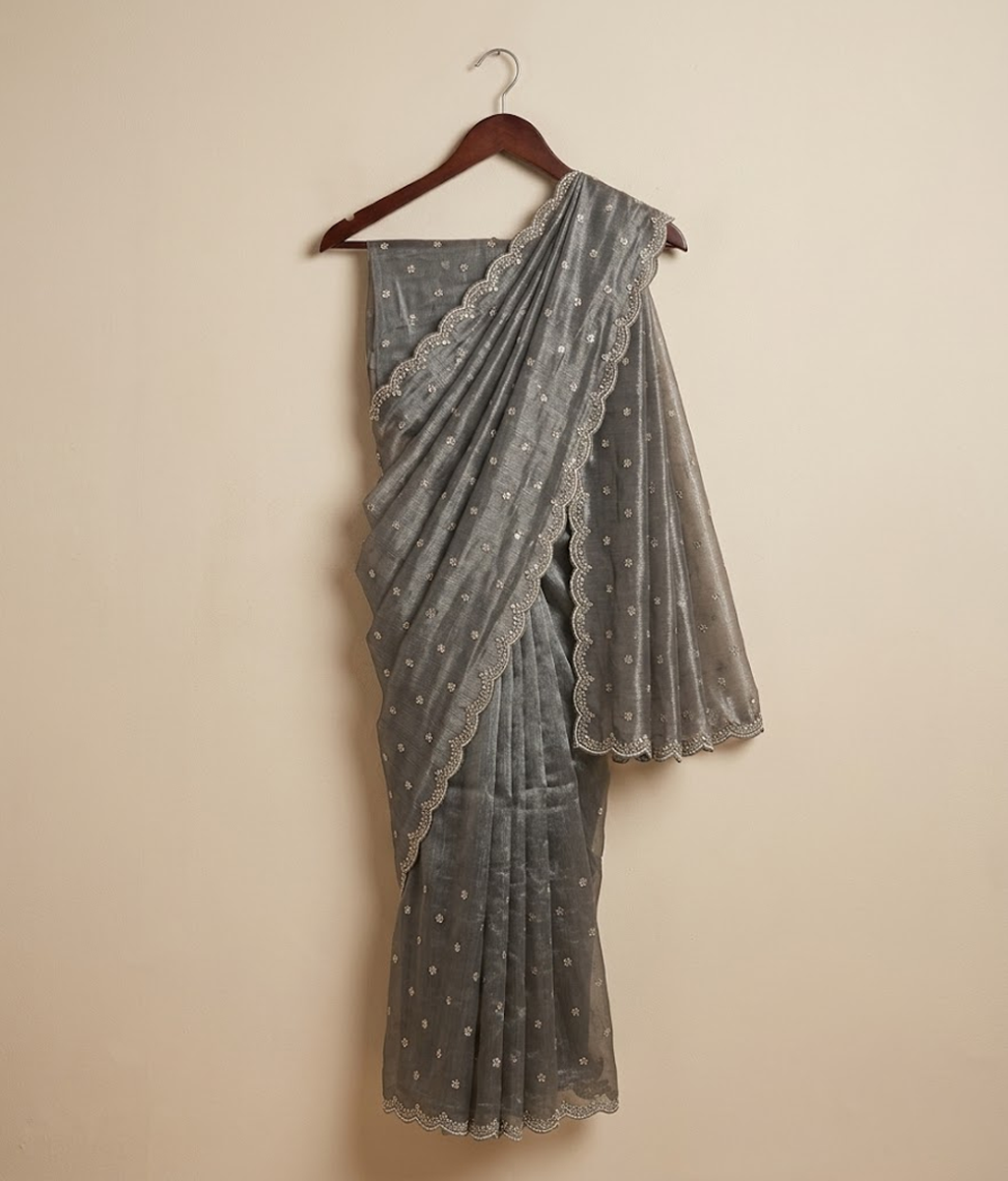 Metallic grey Mukesh Silk saree