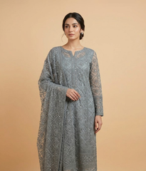 Metallic grey Raw Silk 2 Piece Shirt and Dupatta