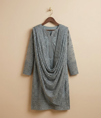 Metallic grey Raw Silk 2 Piece Shirt and Dupatta