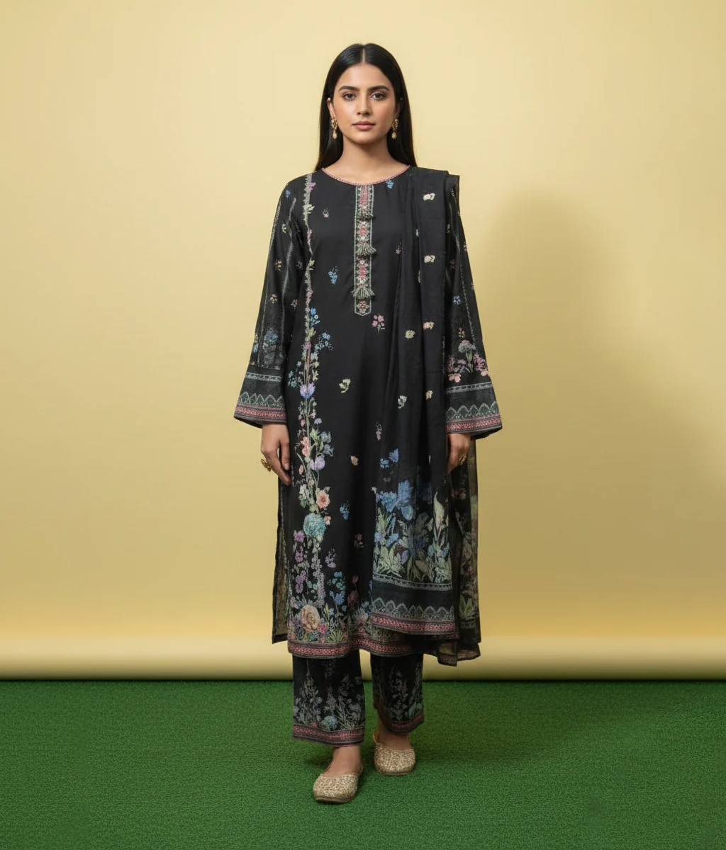 Midnight Floral Garden Lawn 3 Piece