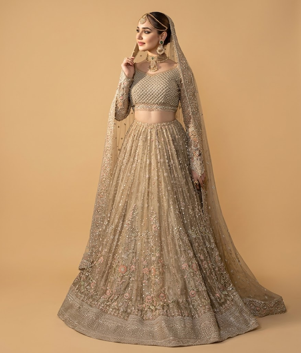 Mink Grey Gota & Zardozi Embellished Lehnga Choli