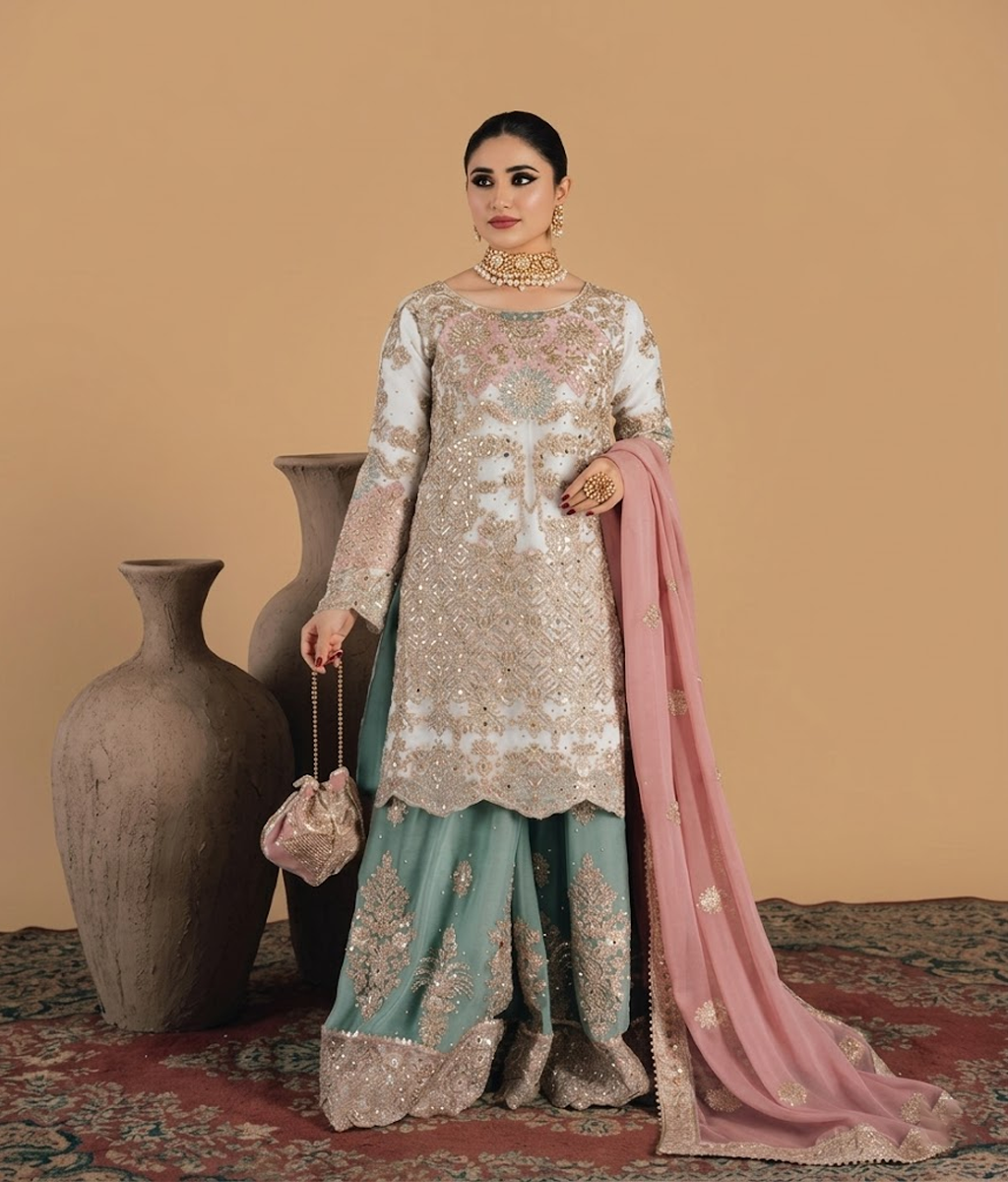 Mint Embroidered Bridal Gharara
