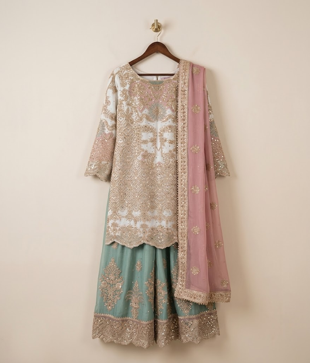 Mint Embroidered Bridal Gharara