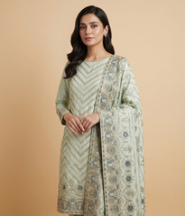 Mint green Raw Silk 2 Piece Shirt and Dupatta