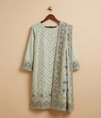 Mint green Raw Silk 2 Piece Shirt and Dupatta