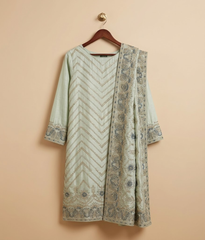 Mint green Raw Silk 2 Piece Shirt and Dupatta