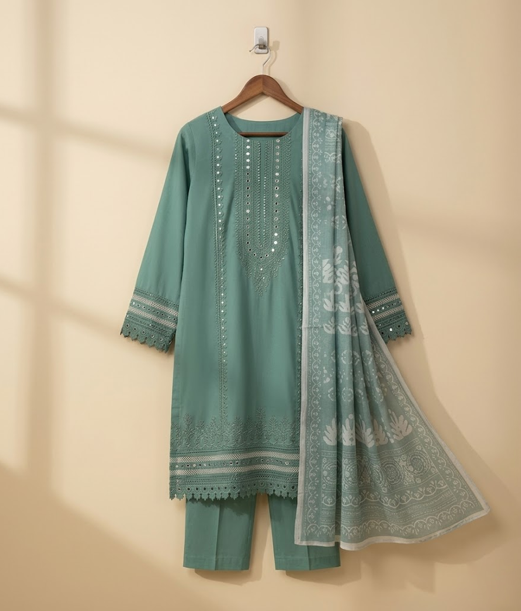 Mint embroidered 3 piece suit