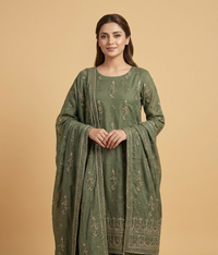 Muddy Green Chiffon 2 Piece Shirt and Dupatta