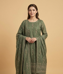 Muddy Green Chiffon 2 Piece Shirt and Dupatta
