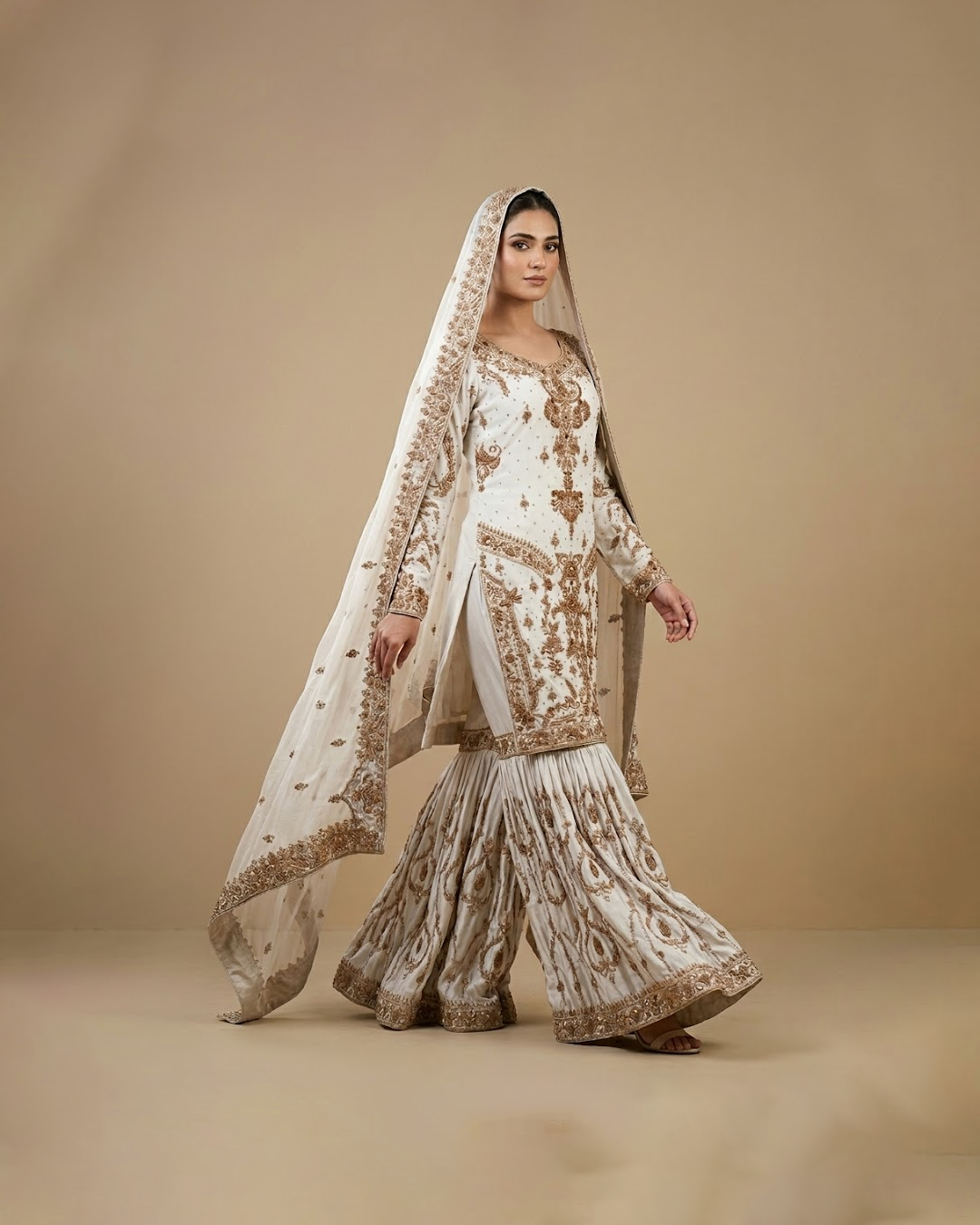 Mughal Inspired  Ivory Gharara