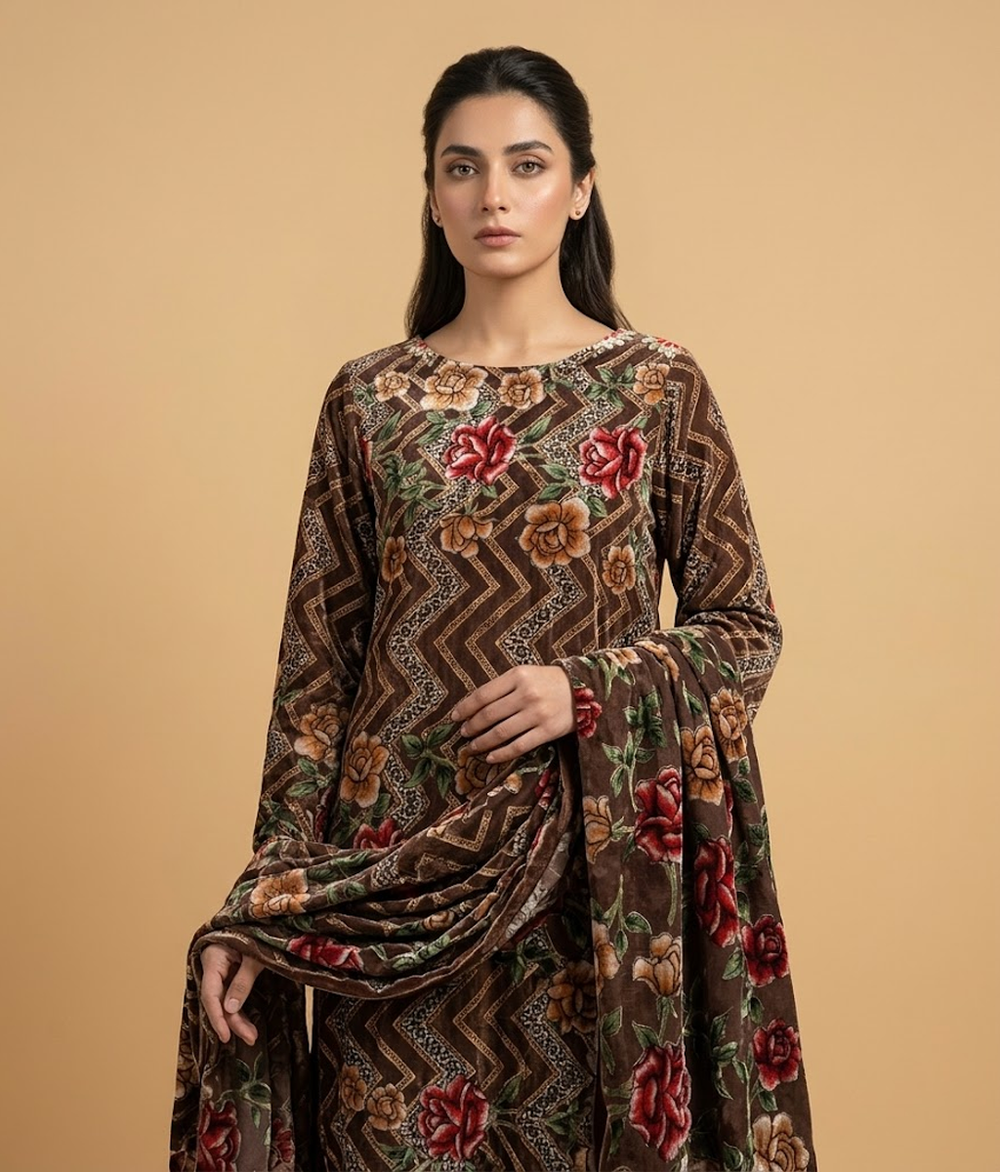 Mushroom Brown Palachi 2 Piece Shirt and Dupatta