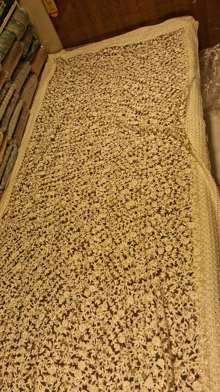 Mustard Embroidered Jaal Net Saree