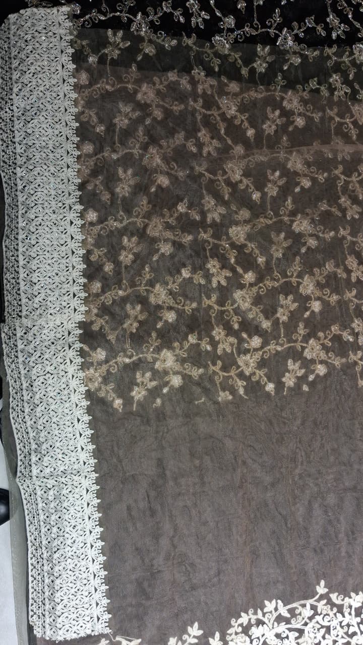 Mustard Embroidered Jaal Net Saree