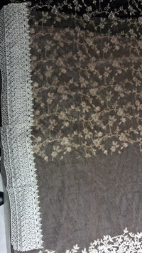 Mustard Embroidered Jaal Net Saree