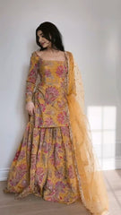 Mustard Floral Digital Gharara