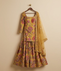 Mustard Floral Digital Gharara