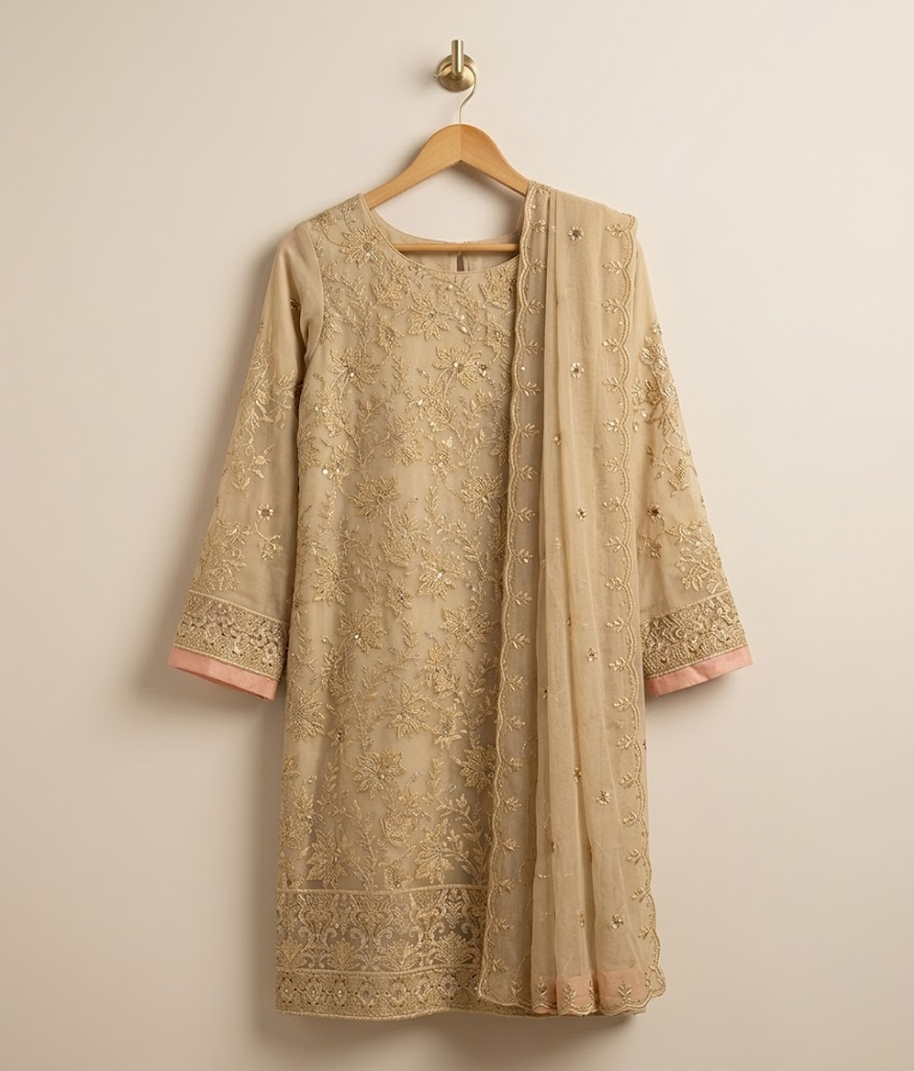 Mustard Green Chiffon 2 Piece Shirt and Dupatta