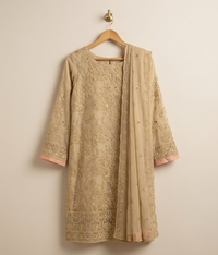 Mustard Green Chiffon 2 Piece Shirt and Dupatta