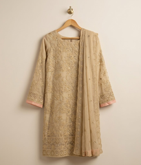 Mustard Green Chiffon 2 Piece Shirt and Dupatta