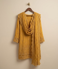 Mustard Lattice Jaal Chiffon 2 Piece