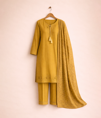 Mustard Yellow Embroidered Cotton Lawn 3 Piece Suit