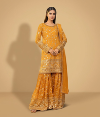 Mustard Yellow Sequin & Sheesha Detailed Gharara